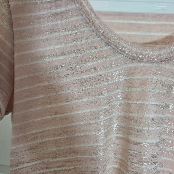 ⭐️GAP Pink Fitted Short Sleeve Tee With Gold Shimmer Linene Blend Size Small - Picture 3 of 4